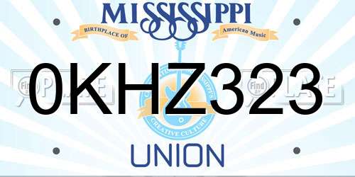 0KHZ323 Mississippi License Plate