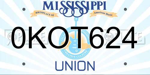 0KOT624 Mississippi License Plate