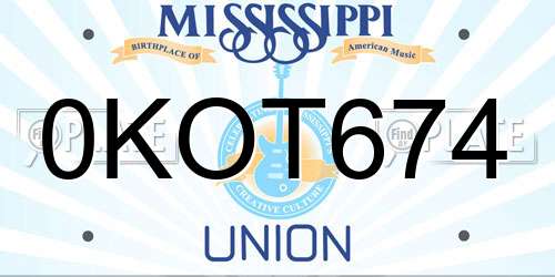 0KOT674 Mississippi License Plate