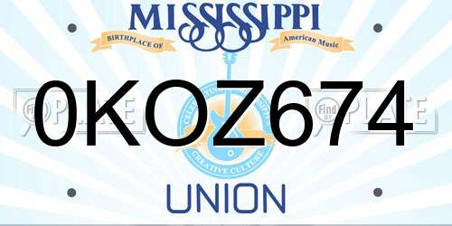 0KOZ674 Mississippi License Plate