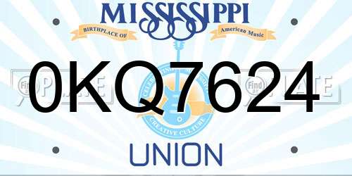 0KQ7624 Mississippi License Plate