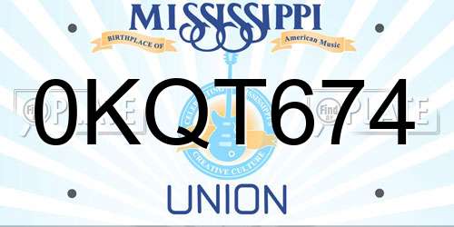 0KQT674 Mississippi License Plate