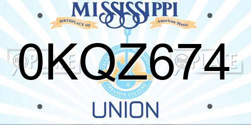 0KQZ674 Mississippi License Plate