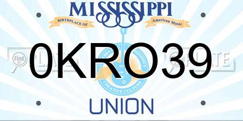 0KRO39 Mississippi License Plate