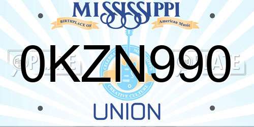 0KZN990 Mississippi License Plate