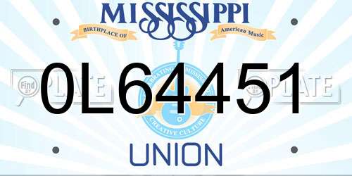 0L64451 Mississippi License Plate