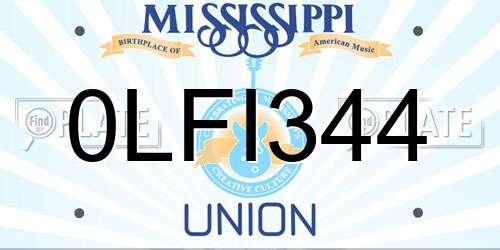 0LFI344 Mississippi License Plate
