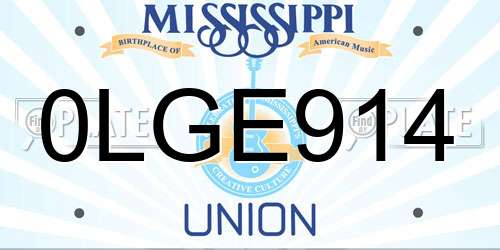 0LGE914 Mississippi License Plate