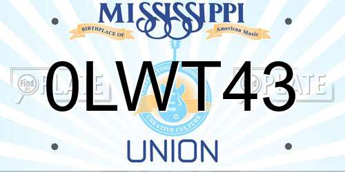 0LWT43 Mississippi License Plate