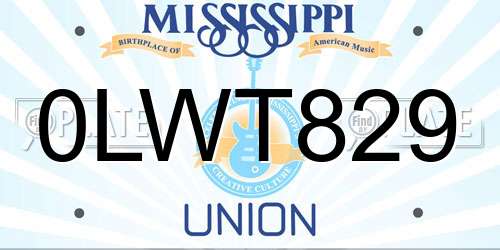 0LWT829 Mississippi License Plate