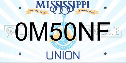 0M50NF Mississippi License Plate