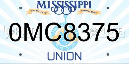 0MC8375 Mississippi License Plate