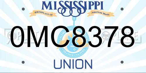 0MC8378 Mississippi License Plate