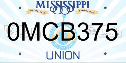 0MCB375 Mississippi License Plate