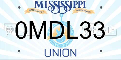 0MDL33 Mississippi License Plate