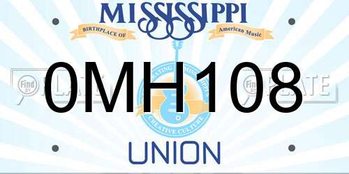 0MH108 Mississippi License Plate