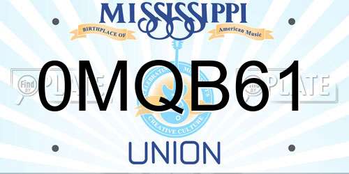 0MQB61 Mississippi License Plate