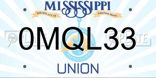 0MQL33 Mississippi License Plate
