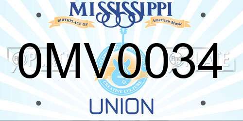 0MV0034 Mississippi License Plate