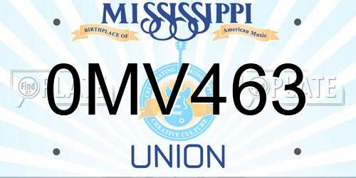 0MV463 Mississippi License Plate