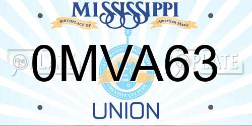 0MVA63 Mississippi License Plate