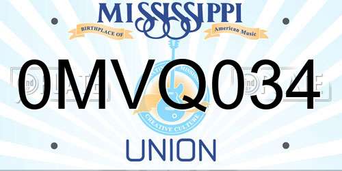 0MVQ034 Mississippi License Plate