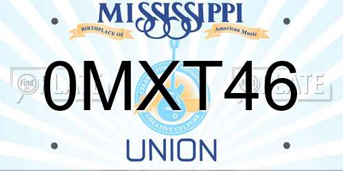 0MXT46 Mississippi License Plate