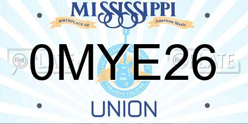 0MYE26 Mississippi License Plate
