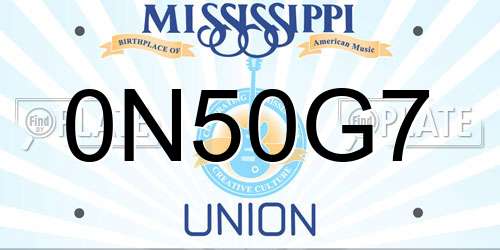 0N50G7 Mississippi License Plate