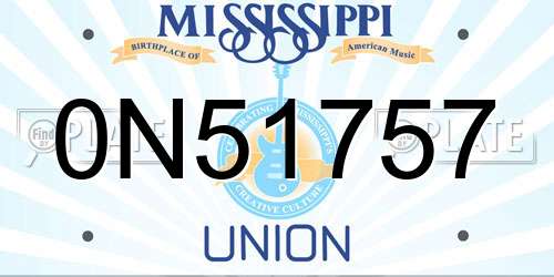 0N51757 Mississippi License Plate