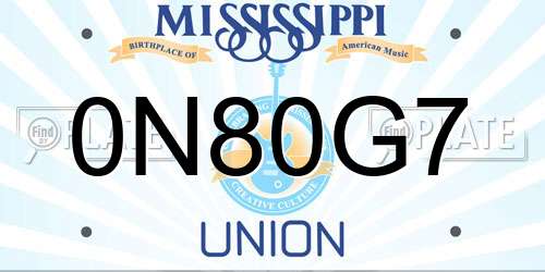 0N80G7 Mississippi License Plate
