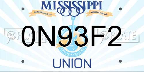 0N93F2 Mississippi License Plate