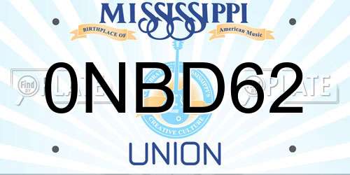 0NBD62 Mississippi License Plate