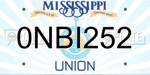 0NBI252 Mississippi License Plate