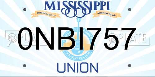 0NBI757 Mississippi License Plate