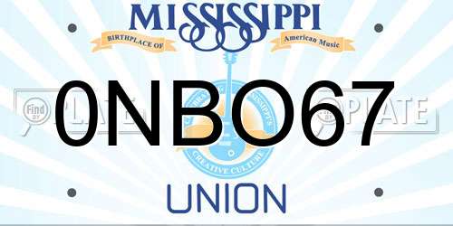 0NBO67 Mississippi License Plate