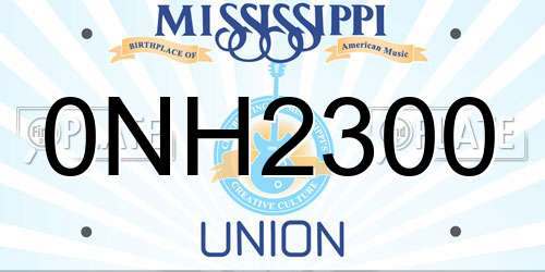 0NH2300 Mississippi License Plate