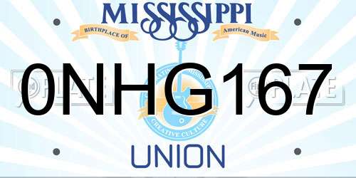 0NHG167 Mississippi License Plate