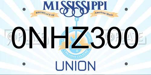 0NHZ300 Mississippi License Plate