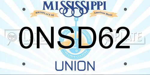 0NSD62 Mississippi License Plate