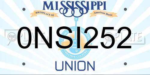 0NSI252 Mississippi License Plate