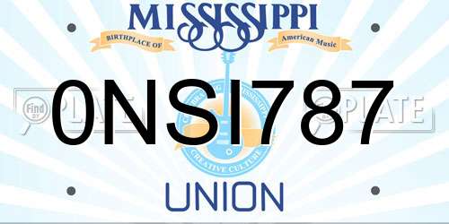 0NSI787 Mississippi License Plate