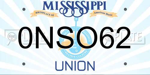 0NSO62 Mississippi License Plate