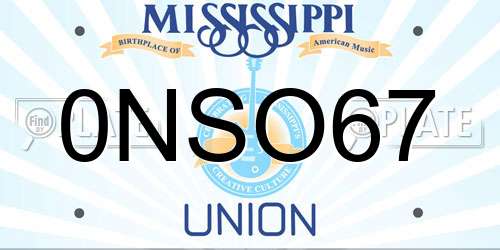 0NSO67 Mississippi License Plate