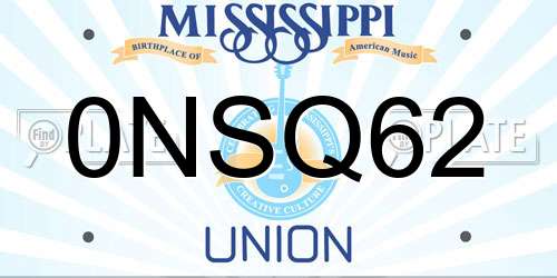 0NSQ62 Mississippi License Plate