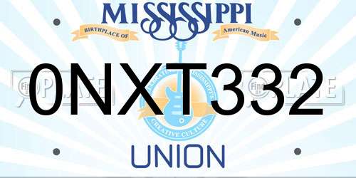 0NXT332 Mississippi License Plate
