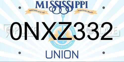 0NXZ332 Mississippi License Plate