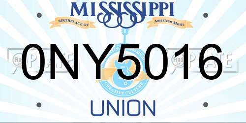 0NY5016 Mississippi License Plate