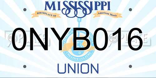 0NYB016 Mississippi License Plate