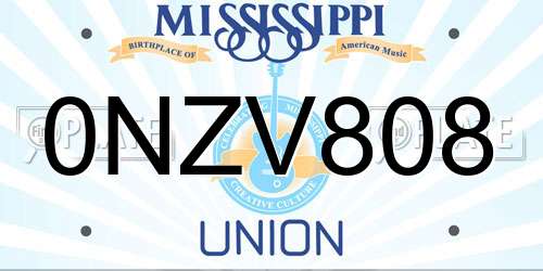 0NZV808 Mississippi License Plate